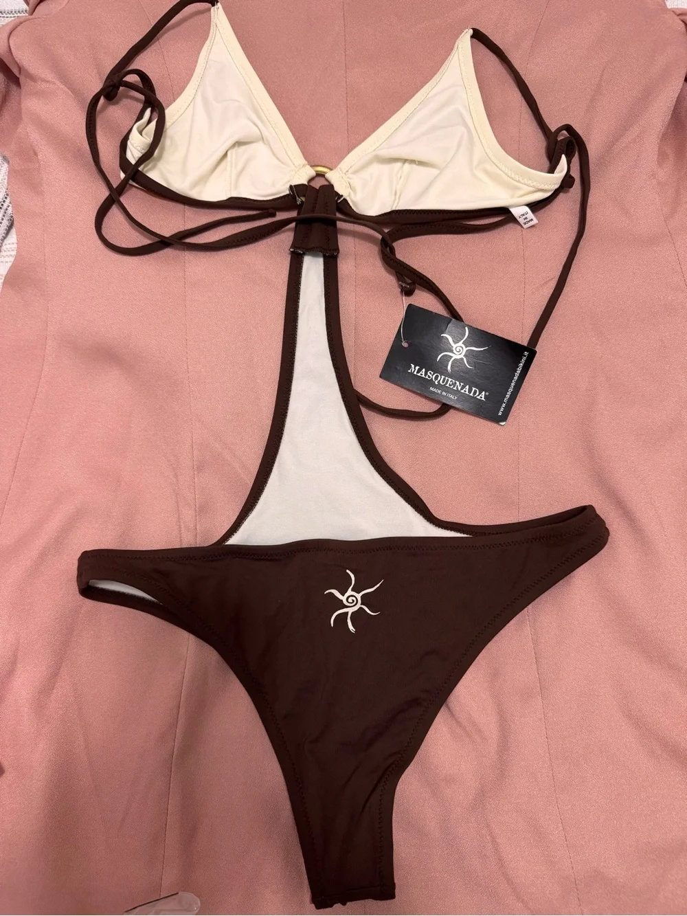 Masquenada Brand - New w tag- Cream and Brown One-Piece Swimwear - S